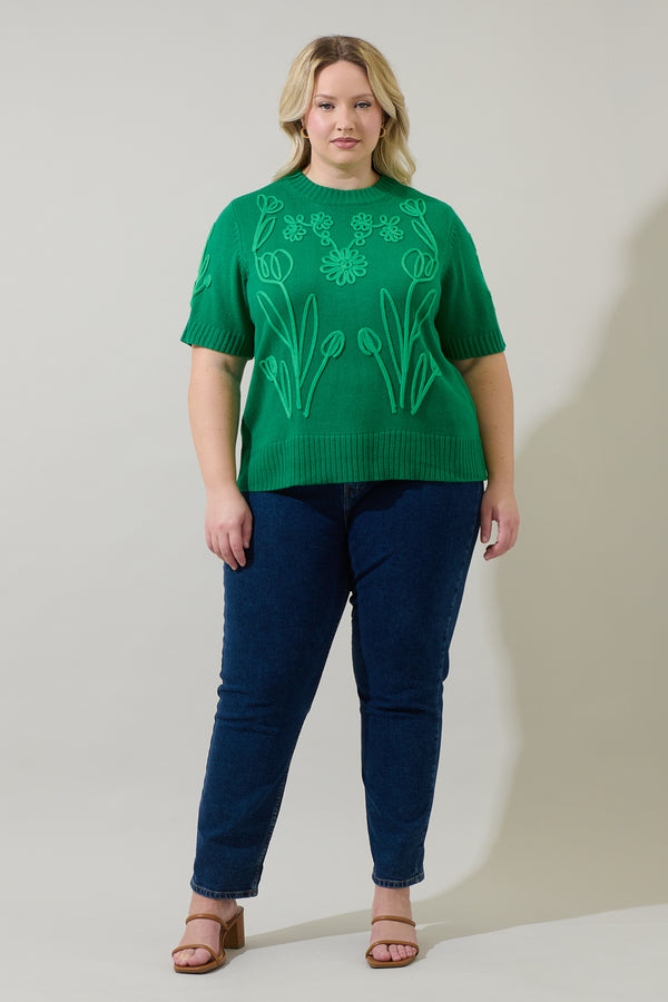 Sugarlips Winsley Floral Embroidered Sweater Top Curve