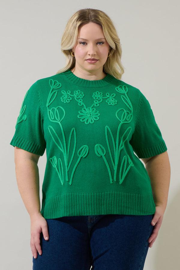 sugarlips Winsley Floral Embroidered Sweater Top Curve