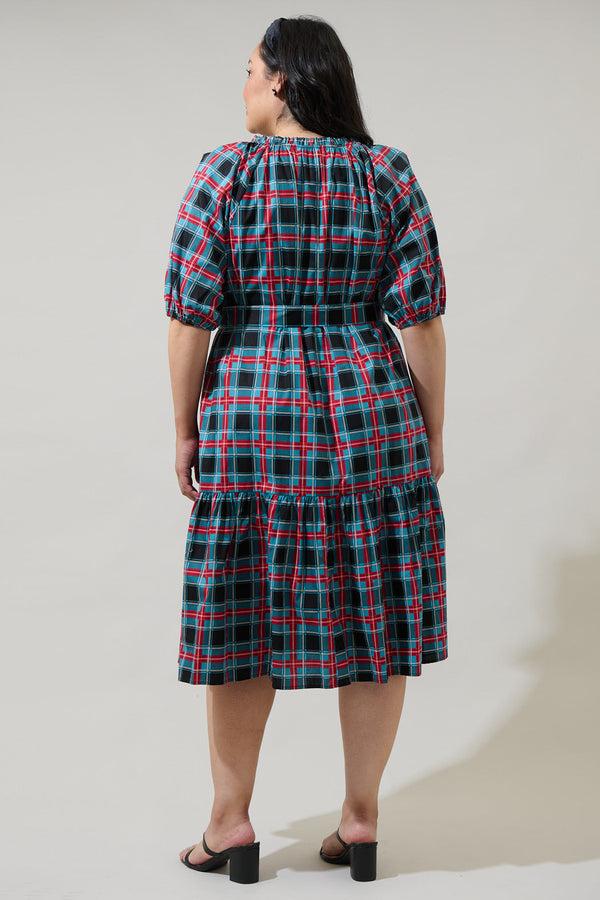 Sugarlips Winston Plaid Wynette Tiered Midi Dress Curve