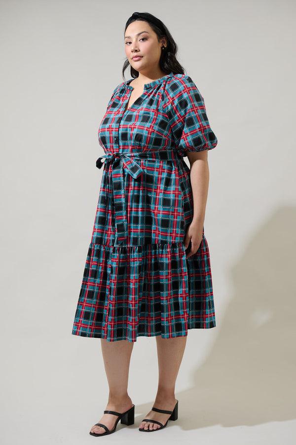 Sugarlips Winston Plaid Wynette Tiered Midi Dress Curve