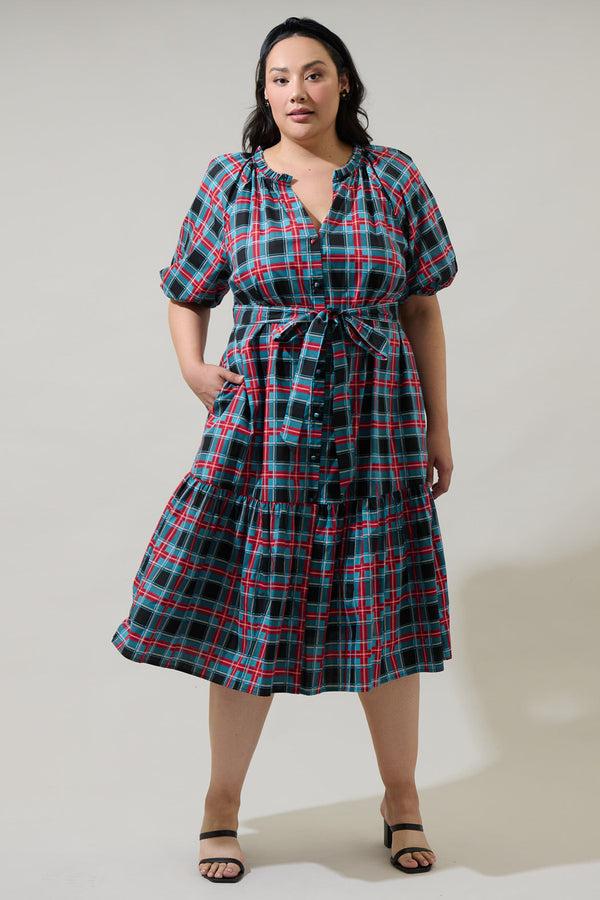 sugarlips Winston Plaid Wynette Tiered Midi Dress Curve