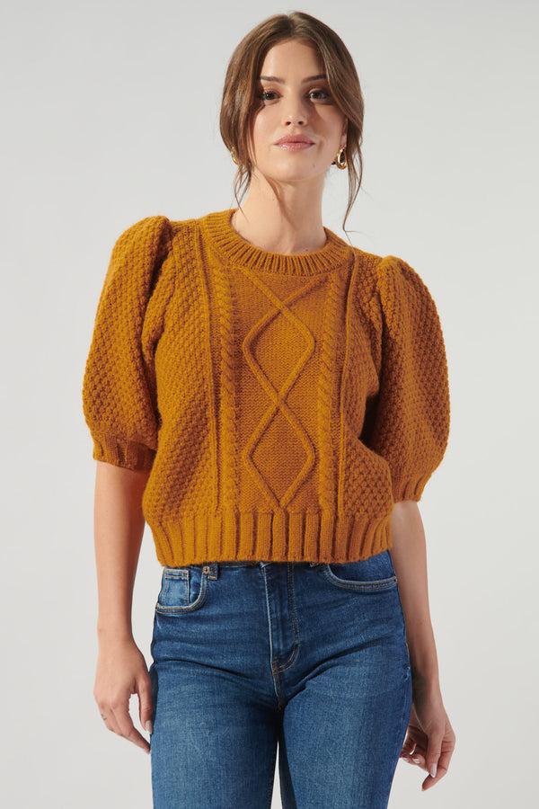 Sugarlips Wish You Well Cable Knit Puff Sleeve Sweater Top