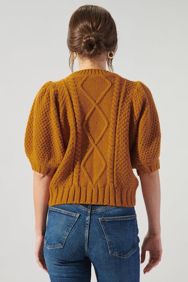 Sugarlips Wish You Well Cable Knit Puff Sleeve Sweater Top
