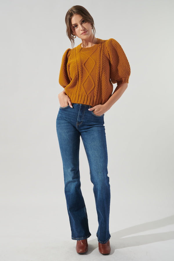 Sugarlips Wish You Well Cable Knit Puff Sleeve Sweater Top