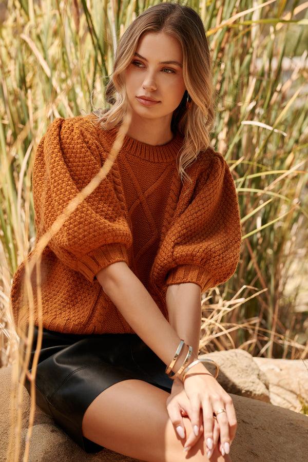 sugarlips Wish You Well Cable Knit Puff Sleeve Sweater Top