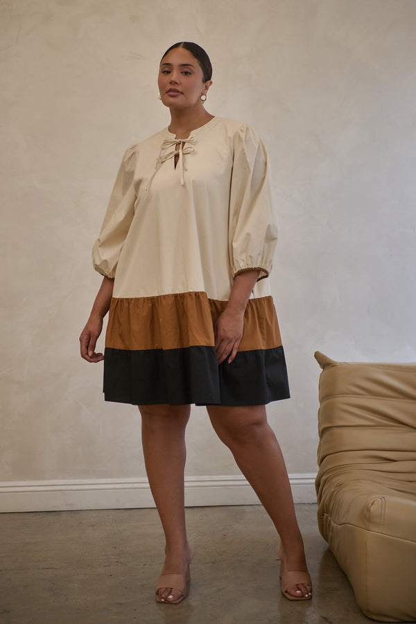 sugarlips Woodlake Color Block Tiered Mini Dress Curve