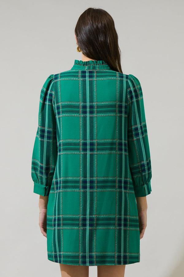Sugarlips Woodland Jade Plaid Lorna Shift Mini Dress