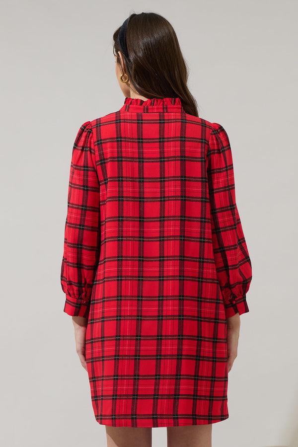 Sugarlips Woodland Red Plaid Lorna Shift Mini Dress