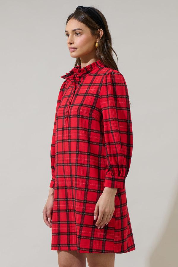 Sugarlips Woodland Red Plaid Lorna Shift Mini Dress