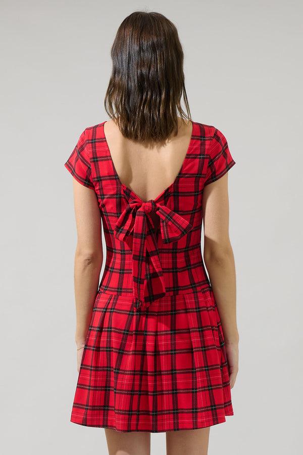 Sugarlips Woodland Red Plaid Mali Pleated Mini Dress