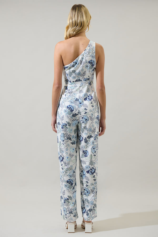 Sugarlips Wrenley Garden Floral Blaine One Shoulder Ruched Jumpsuit