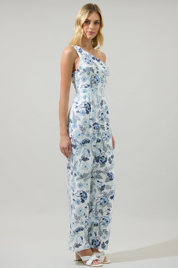 Sugarlips Wrenley Garden Floral Blaine One Shoulder Ruched Jumpsuit
