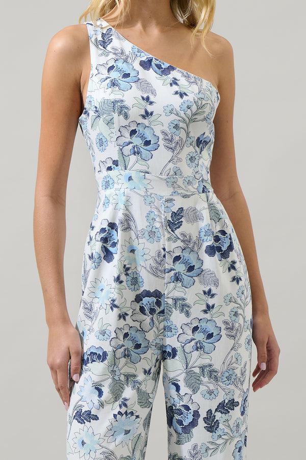 Sugarlips Wrenley Garden Floral Blaine One Shoulder Ruched Jumpsuit