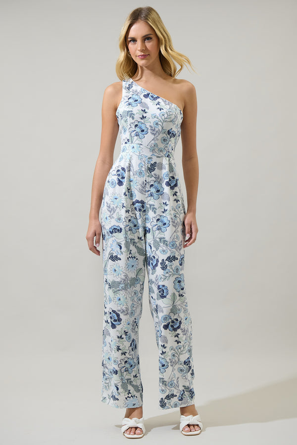 sugarlips Wrenley Garden Floral Blaine One Shoulder Ruched Jumpsuit