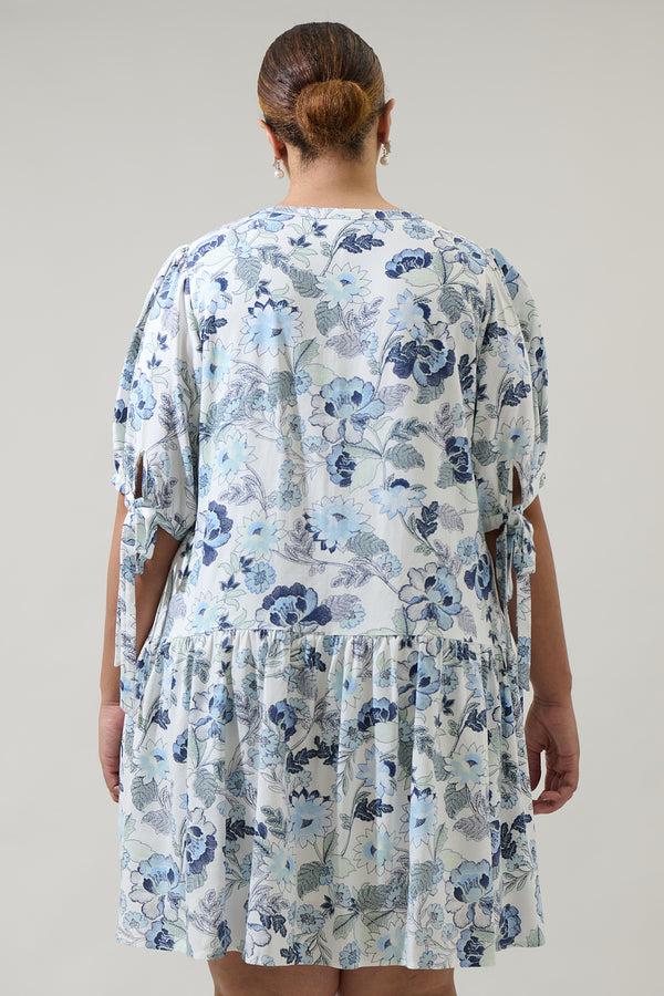 Sugarlips Wrenley Garden Floral Hinley Split Neck Mini Dress Curve