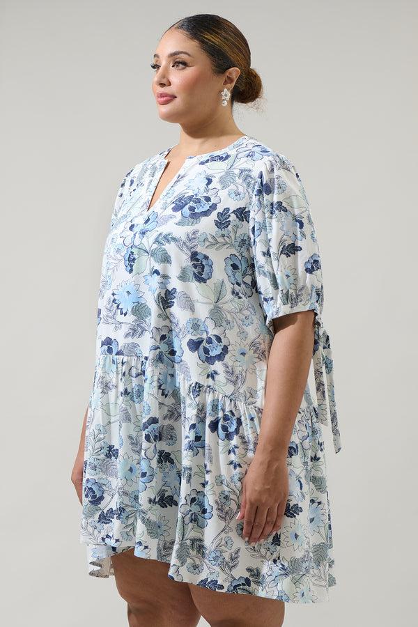 Sugarlips Wrenley Garden Floral Hinley Split Neck Mini Dress Curve