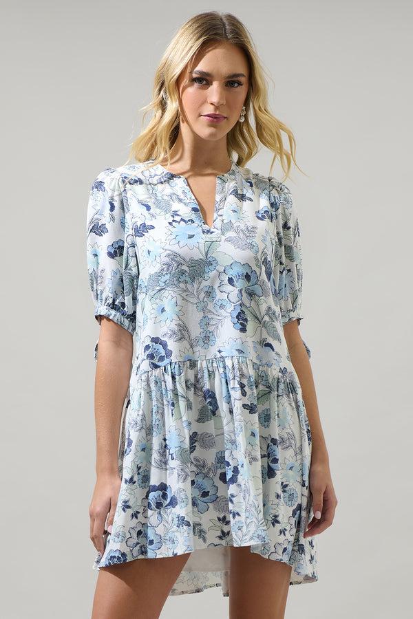 Sugarlips Wrenley Garden Floral Hinley Split Neck Mini Dress