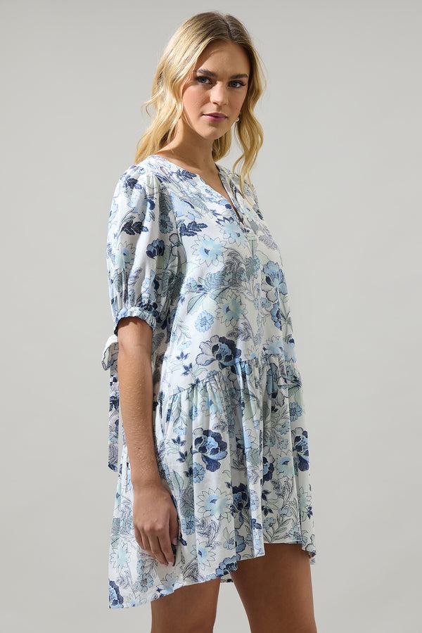 Sugarlips Wrenley Garden Floral Hinley Split Neck Mini Dress