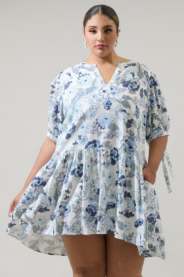 sugarlips Wrenley Garden Floral Hinley Split Neck Mini Dress Curve