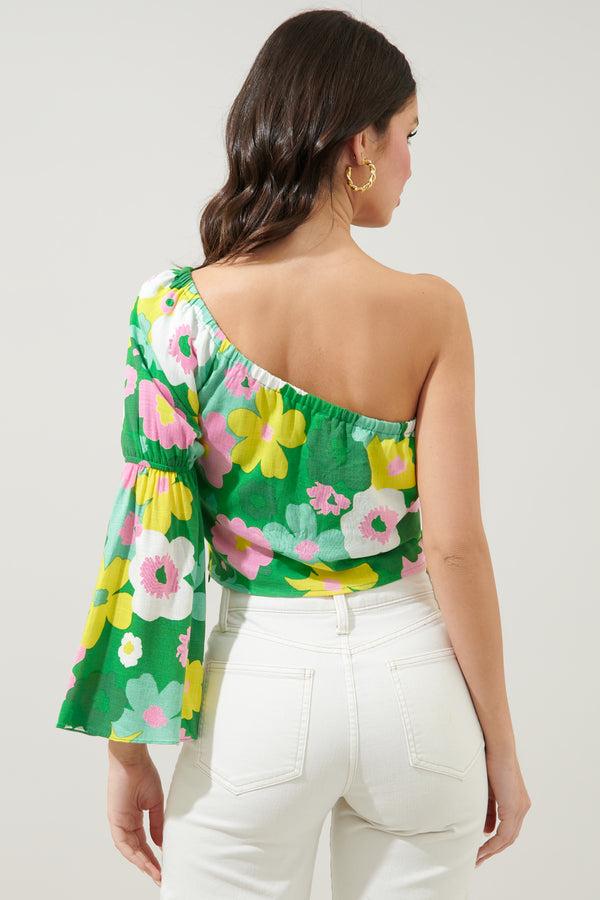 Sugarlips Wrenly Floral Cool It One Shoulder Bell Sleeve Top