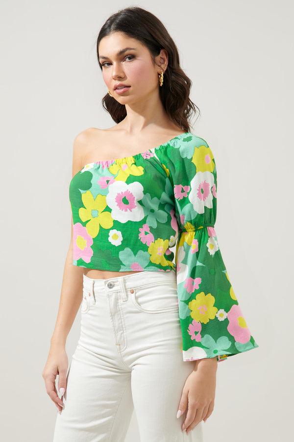 Sugarlips Wrenly Floral Cool It One Shoulder Bell Sleeve Top