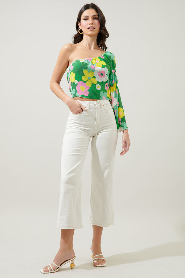 Sugarlips Wrenly Floral Cool It One Shoulder Bell Sleeve Top