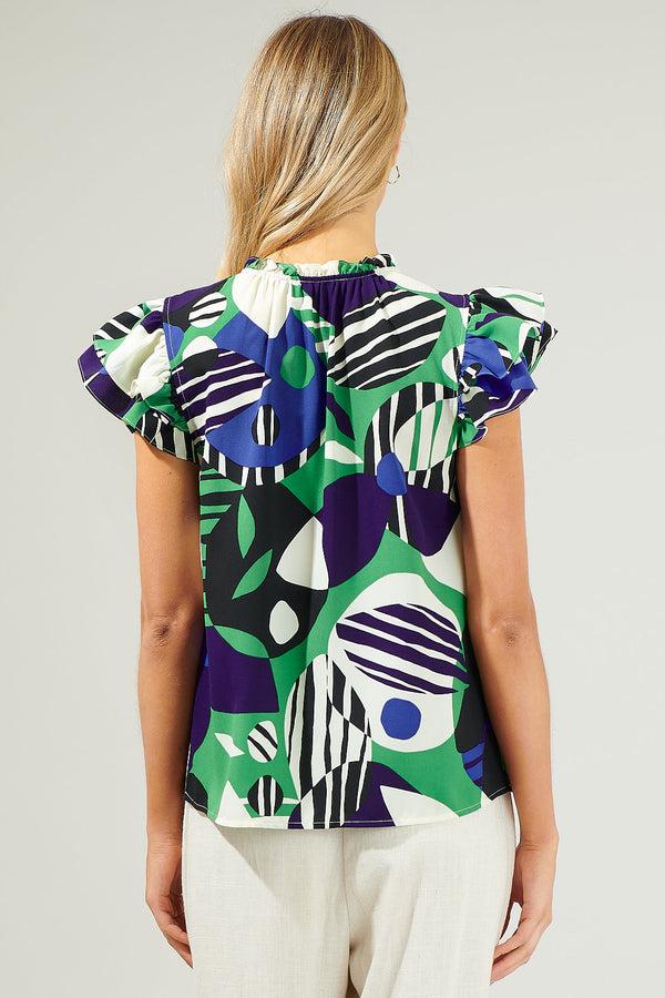 Sugarlips Xandria Geometric Bellissima Ruffle Sleeve Top