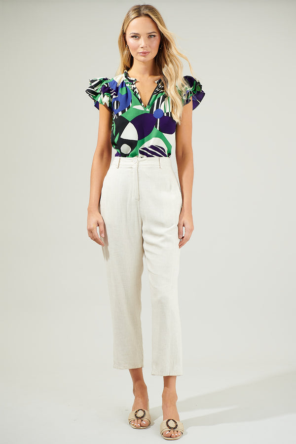 Sugarlips Xandria Geometric Bellissima Ruffle Sleeve Top