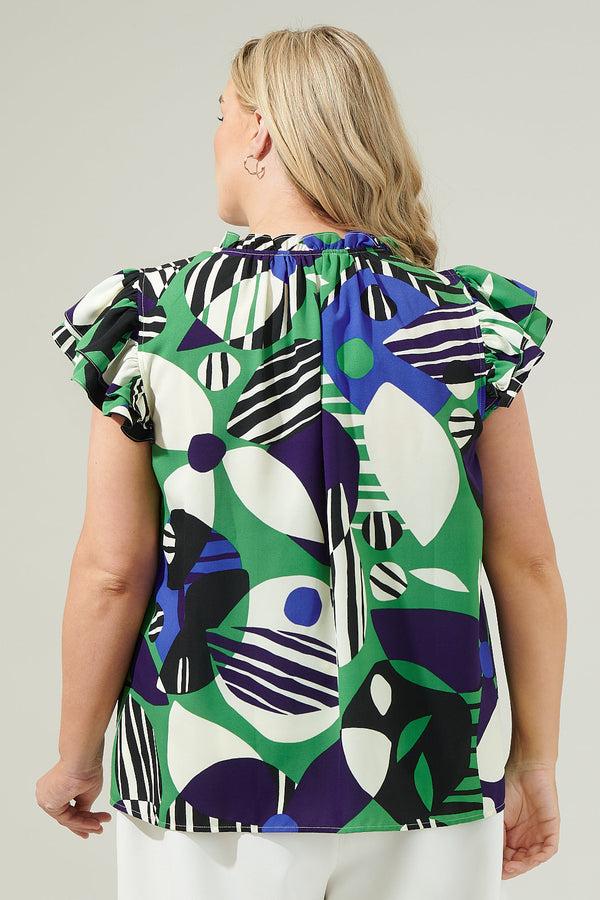 Sugarlips Xandria Geometric Bellissima Ruffle Sleeve Top Curve