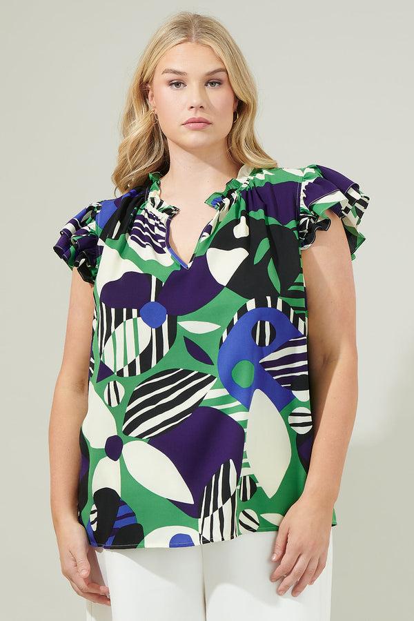 Sugarlips Xandria Geometric Bellissima Ruffle Sleeve Top Curve