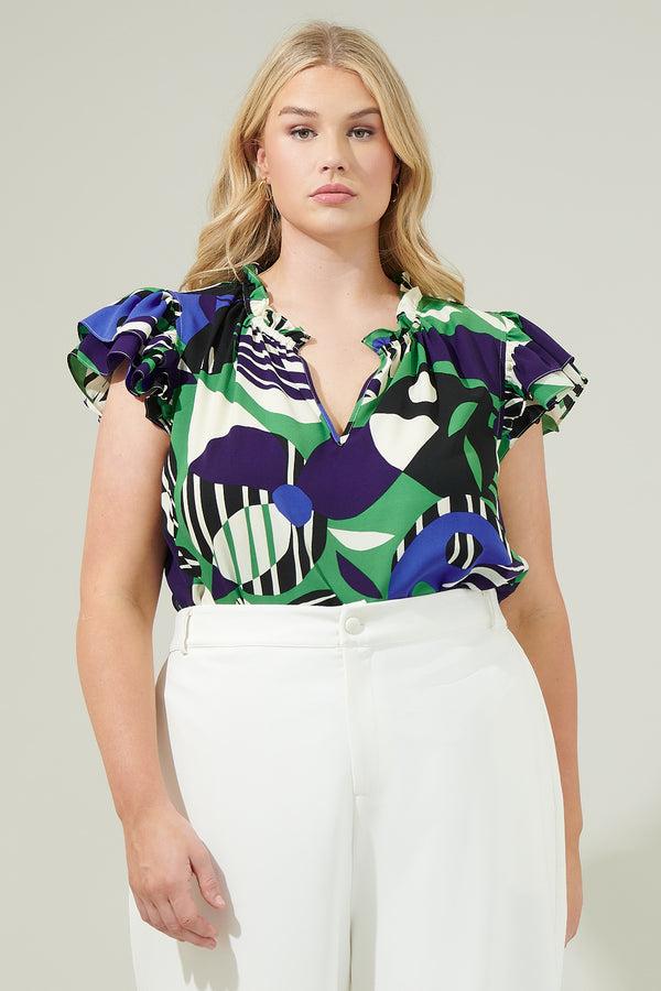 sugarlips Xandria Geometric Bellissima Ruffle Sleeve Top Curve