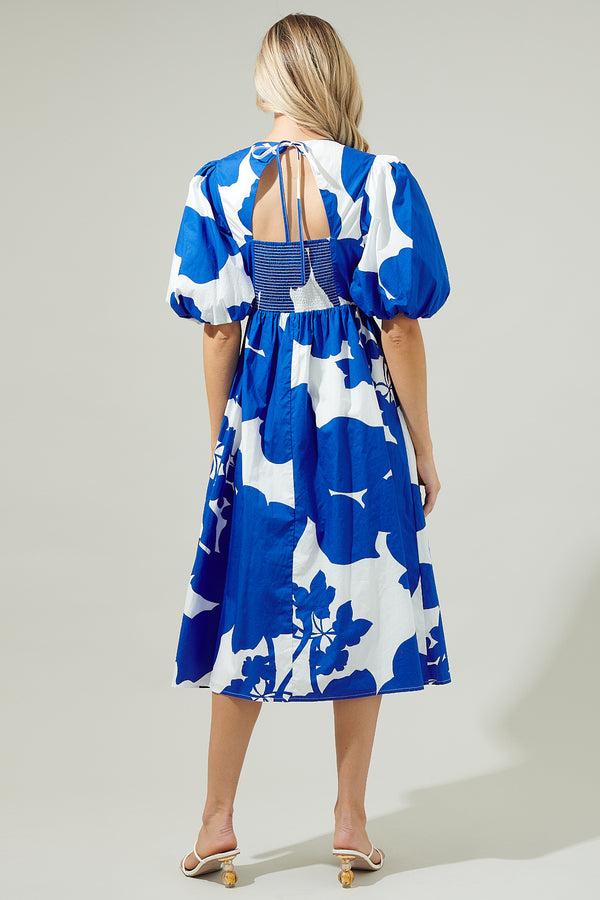 Sugarlips Yardley Floral Poplin Puff Sleeve Midi Dress