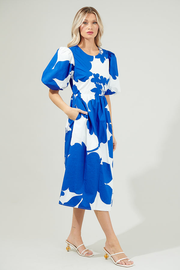 Sugarlips Yardley Floral Poplin Puff Sleeve Midi Dress