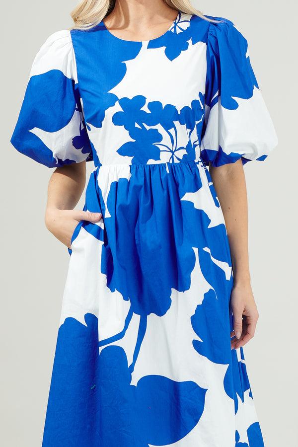 Sugarlips Yardley Floral Poplin Puff Sleeve Midi Dress