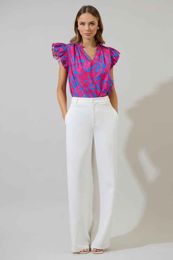 Sugarlips Yeraldi Berry Risette Ruffle Split Neck Top