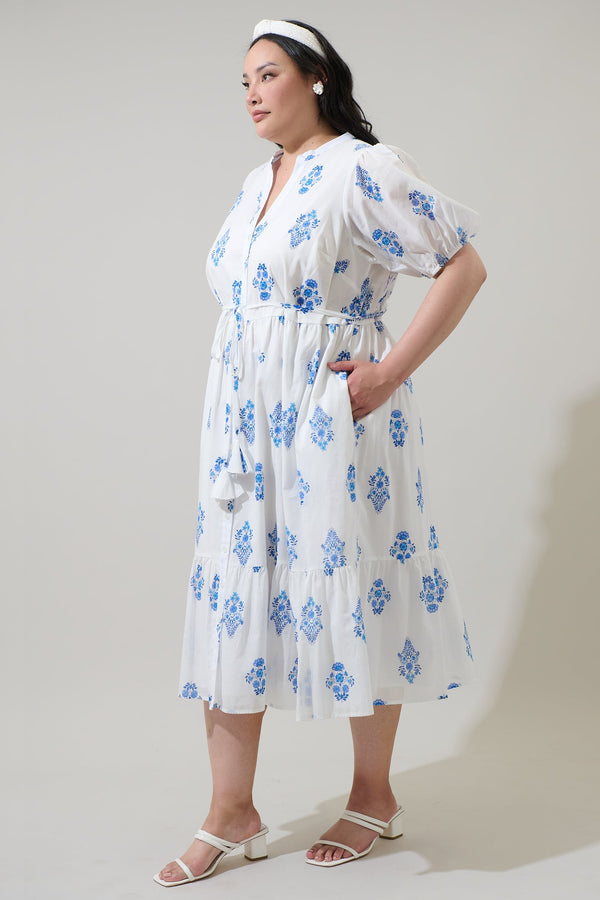 Sugarlips Yila Floral Beth Button Down Midi Dress Curve