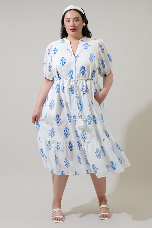 sugarlips Yila Floral Beth Button Down Midi Dress Curve