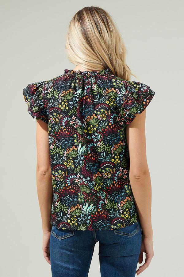 Sugarlips Yorbie Floral Bellissima Ruffle Sleeve Top