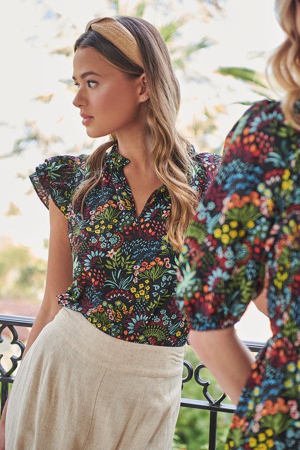 sugarlips Yorbie Floral Bellissima Ruffle Sleeve Top