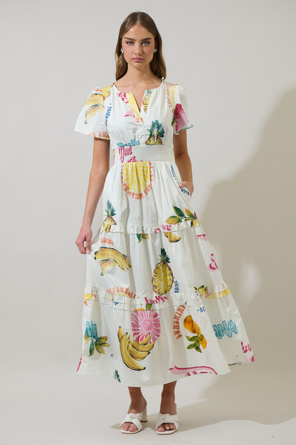 Sugarlips Zahra Island Palmer Poplin Tiered Maxi Dress