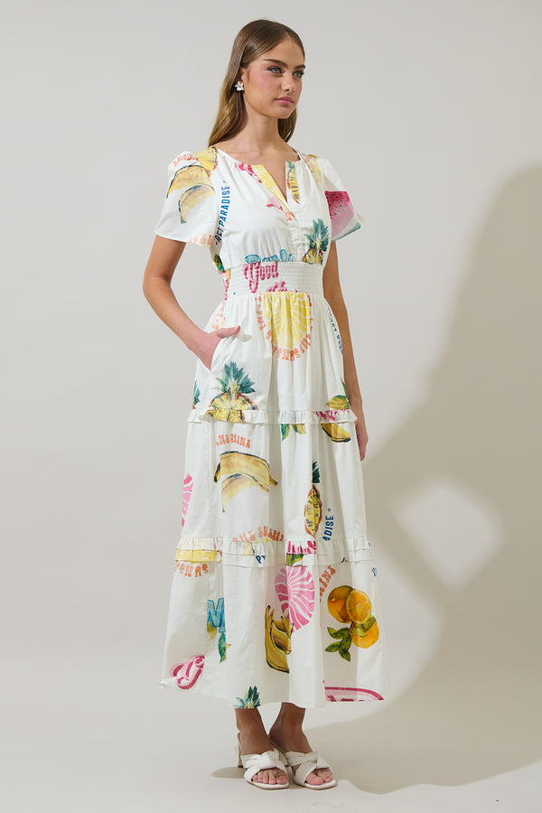 Sugarlips Zahra Island Palmer Poplin Tiered Maxi Dress