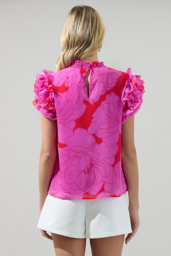 Sugarlips Zalea Floral Brenna Mock Neck Ruffle Blouse