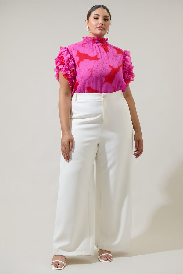 Sugarlips Zalea Floral Brenna Mock Neck Ruffle Blouse Curve