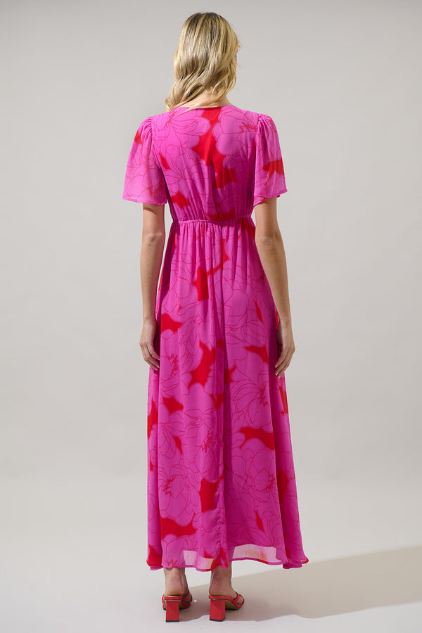 Sugarlips Zalea Floral Linana Button Front Maxi Dress