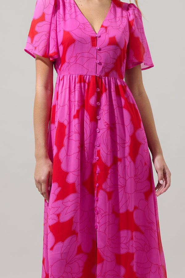 Sugarlips Zalea Floral Linana Button Front Maxi Dress