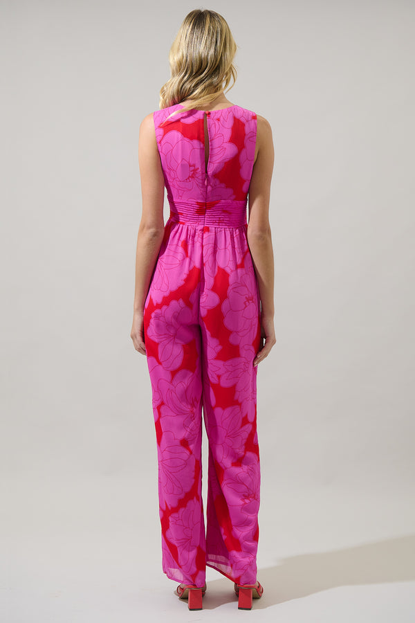 Sugarlips Zalea Floral Tilda Plunging Neckline Jumpsuit