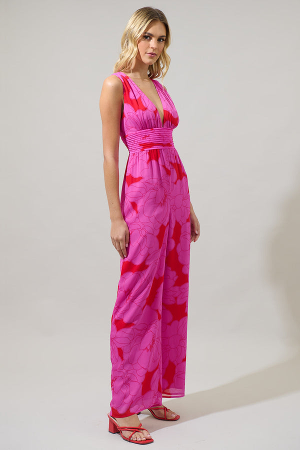 Sugarlips Zalea Floral Tilda Plunging Neckline Jumpsuit