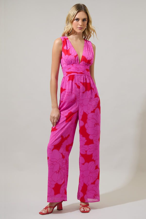 sugarlips Zalea Floral Tilda Plunging Neckline Jumpsuit