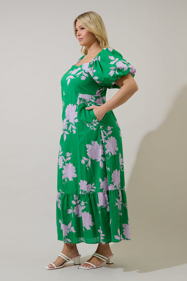 Sugarlips Zama Floral Xena Puff Sleeve Maxi Dress Curve
