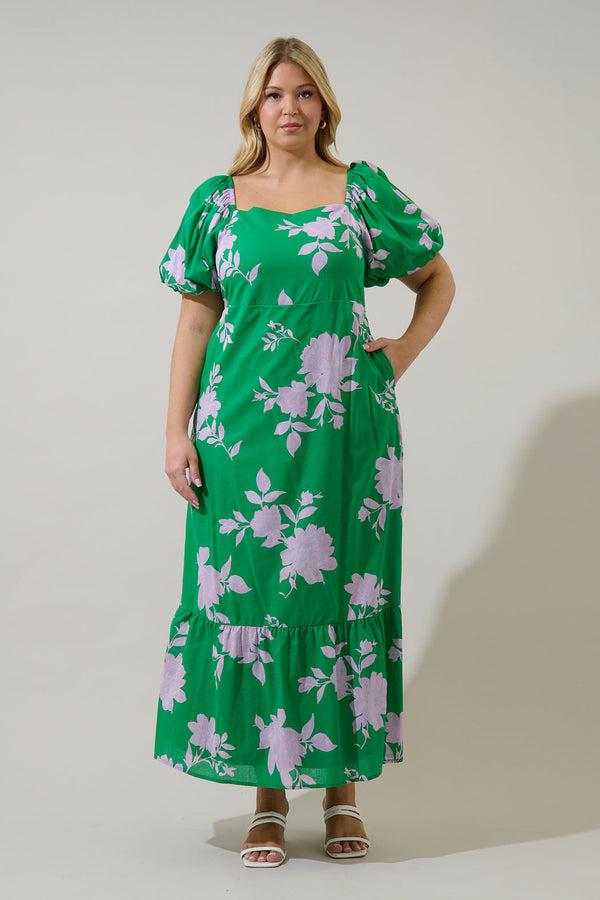 sugarlips Zama Floral Xena Puff Sleeve Maxi Dress Curve